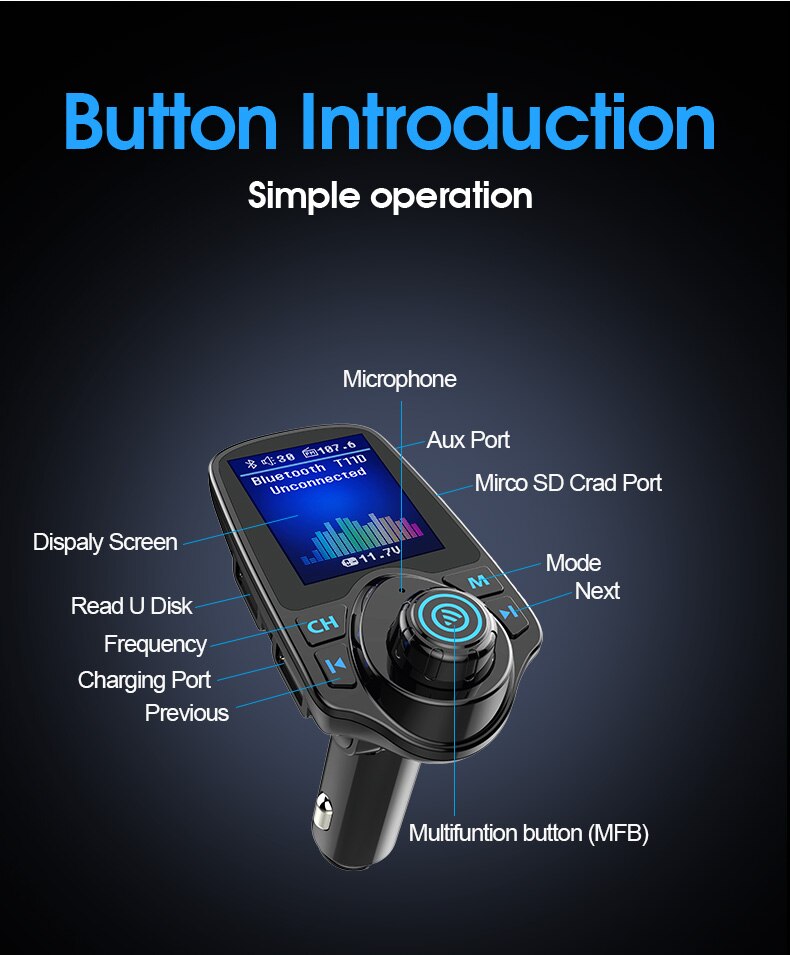 CDEN car multimedia player color screen car mp3 player fm transmitter U disk / TF music Bluetooth Car Kit car charger