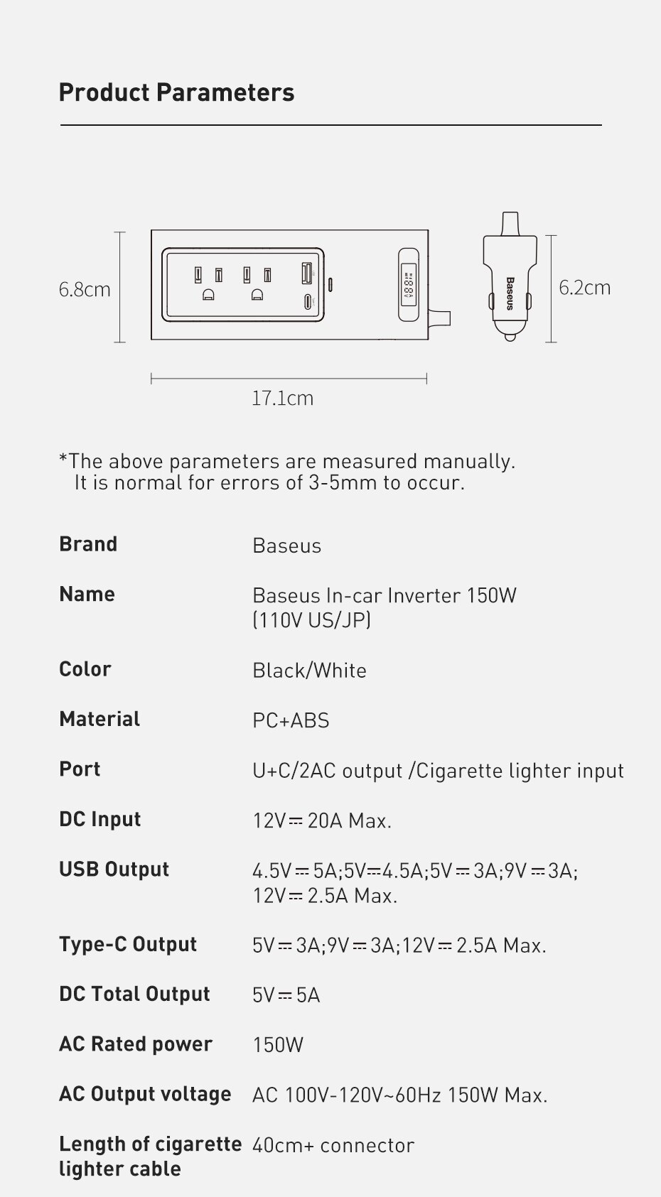 Baseus Car Power Inverter DC12V To AC 110V Portable Auto Inversor Digital Fast Charging Power Adapter For Car Charger Converter Baseus Car Power Inverter DC12V To AC 110V Portable Auto Inversor Digital Fast Charging Power Adapter For Car Charger Converter