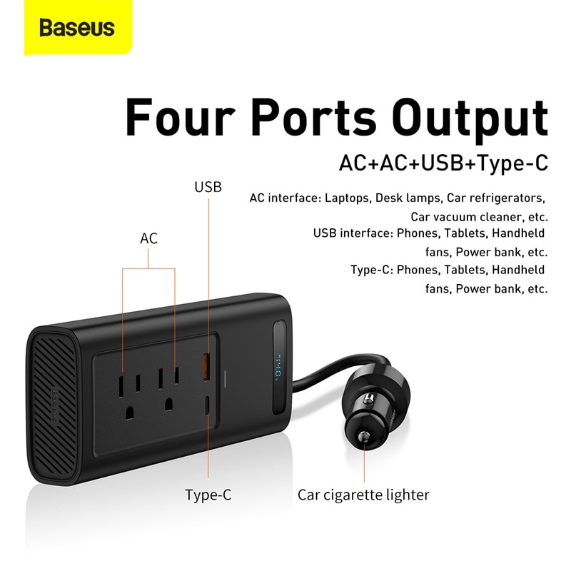 Baseus Car Power Inverter DC12V To AC 110V Portable Auto Inversor Digital Fast Charging Power Adapter For Car Charger Converter Baseus Car Power Inverter DC12V To AC 110V Portable Auto Inversor Digital Fast Charging Power Adapter For Car Charger Converter